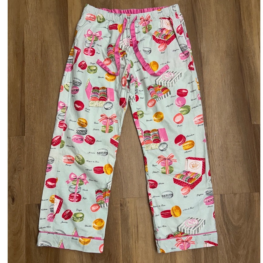 Nick & Nora Je T'aime Macaron Print Pajama Pants Medium Cotton flannel Sleepwear